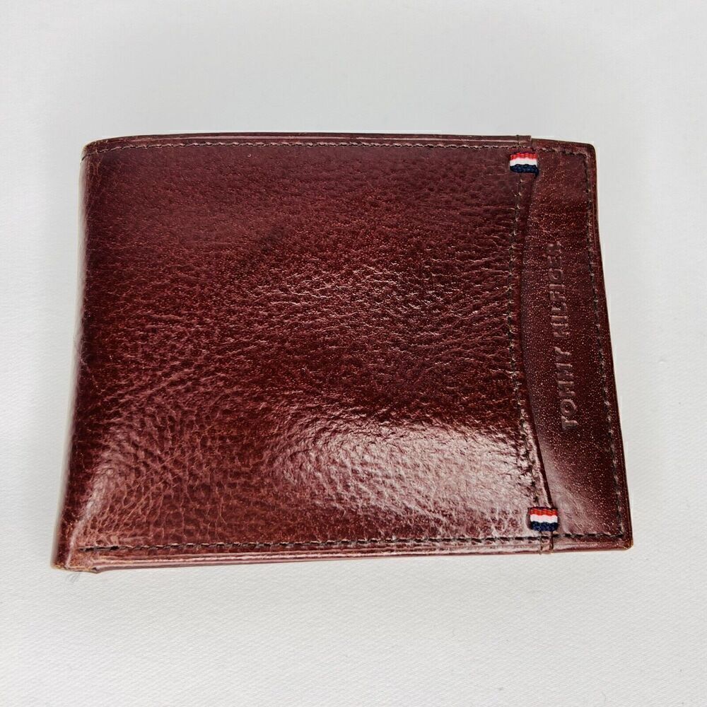Tommy Hilfiger Men's Genuine Leather Bi-fold Wallet & Card Insert Brown NICE